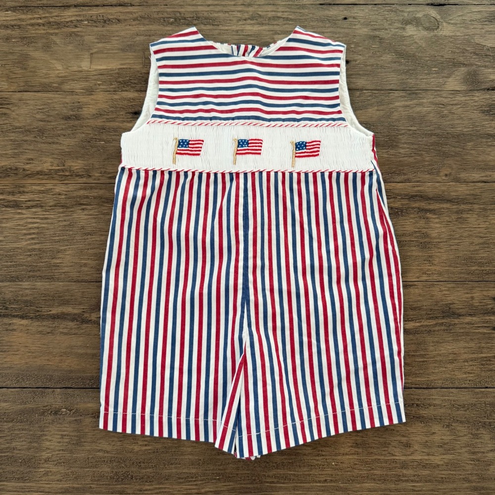 Edgehill Collection Baby Boys 24M Smocked American Flag Striped Romper Patriotic